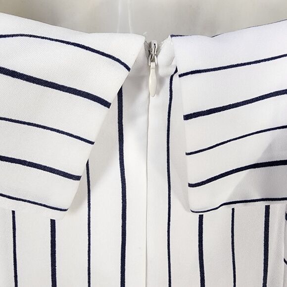 Plush Boutique Jumpsuit Med White Blue Striped Off Shoulder Spaghetti Strap Wide - Picture 6 of 10